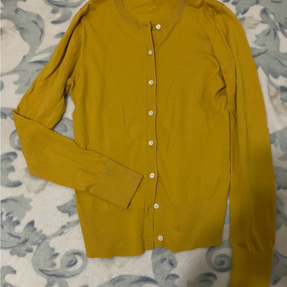 LOFT Yellow Button-Up Cardigan